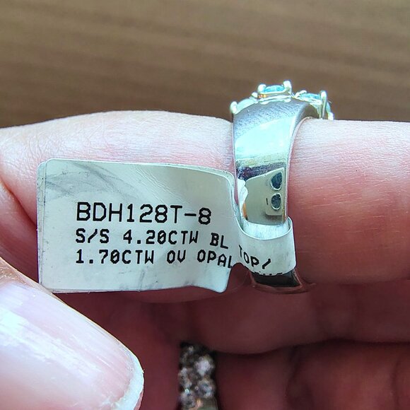 Sterling Silver Blue Topaz & Opal Ring • Oval Gemstones • New with Tag - Picture 3 of 12